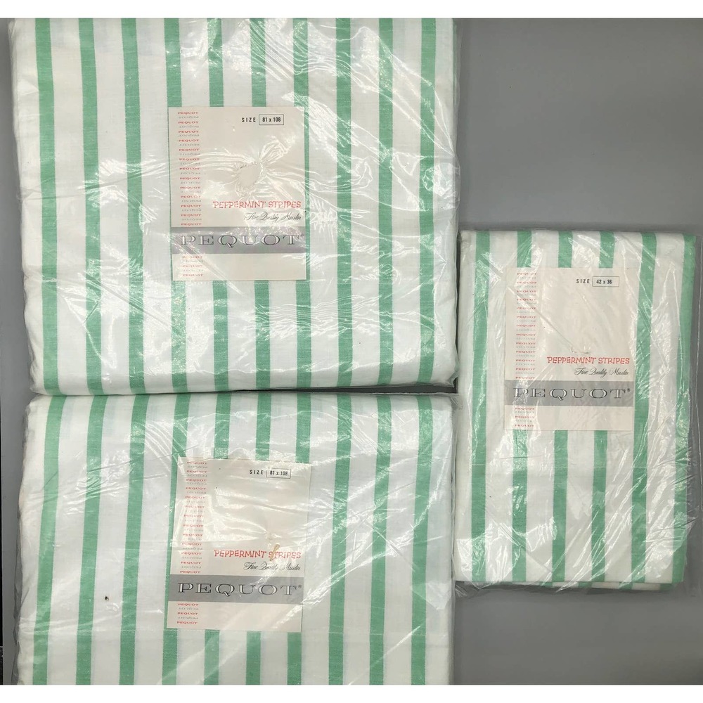 2X Full Size XL Vintage Pequot Sheets green Peppermint stripes